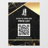 Make-up Salon QR-code Prijslijst Zwarte Marmer Raamsticker (Vel)
