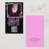 Make-up Salon QR Code Roze Zwart Glitter Foto Visitekaartje (Voorkant / Achterkant)