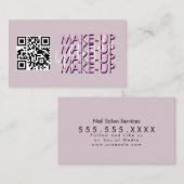 Make-up Salon QR Code Roze Zwart Script   Visitekaartje (Voorkant / Achterkant)