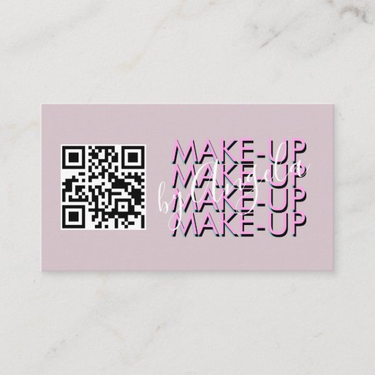 Make-up Salon QR Code Roze Zwart Script   Visitekaartje (Voorkant)