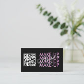 Make-up Salon QR Code Roze Zwart Script  Visitekaartje (Staand voorkant)