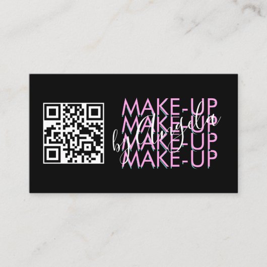 Make-up Salon QR Code Roze Zwart Script  Visitekaartje (Voorkant)