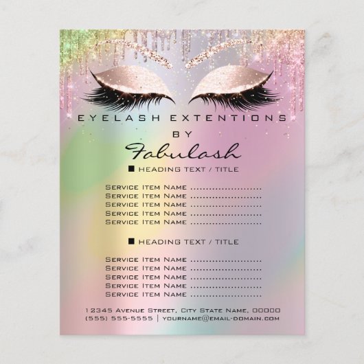 Make-up Schoonheid Glitter Prijslijst Wimper Holog Flyer (Voorkant)