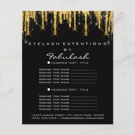Make-up Schoonheid Prijslijst Goud Zwart Drips Gli Flyer (Voorkant)