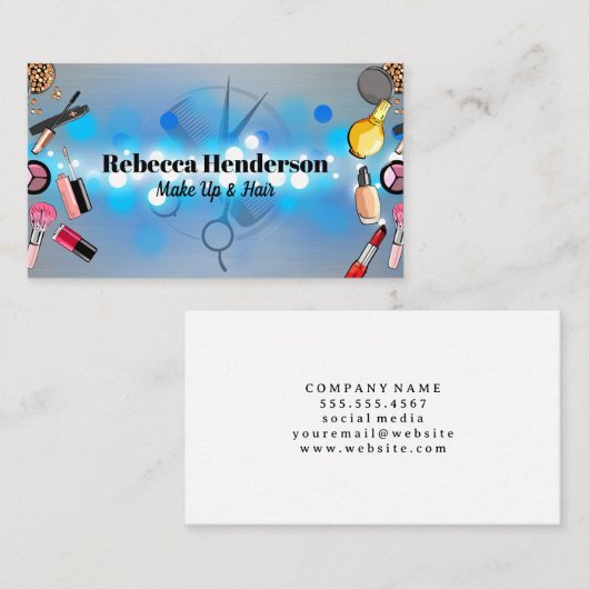 Make-up schoonheidsproducten | schaarkam visitekaartje (Voorkant / Achterkant)