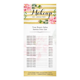 Make-up Schoonheidssalon Floral Gold Stripes Prijs Reclamekaart