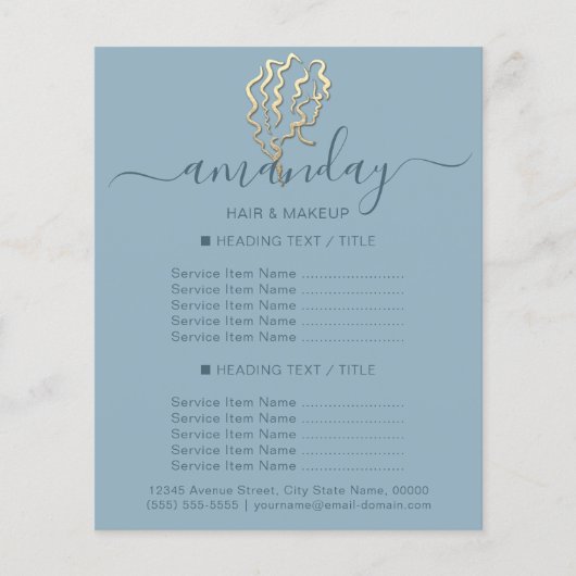 Make-up Schoonheidssalon Kapper Logo Goud Blauw Flyer (Voorkant)