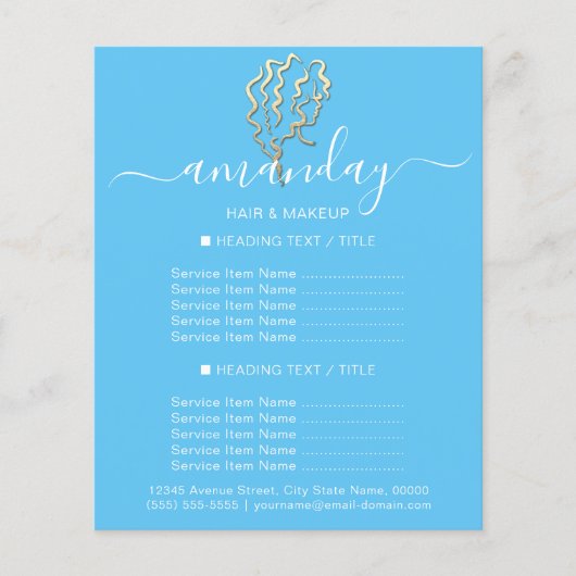 Make-up Schoonheidssalon Kapsalon Logo Goud Blauw Flyer (Voorkant)