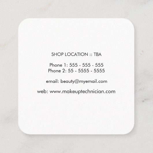 Make-up schoonheidssalon Mode Vierkante Visitekaartje (Achterkant)