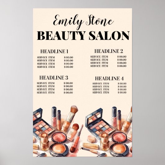 Make-up schoonheidssalon zwart en roze Poster (Voorkant)