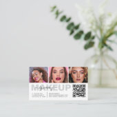 Make-up Typografie Script 3 Foto Collage QR Code Visitekaartje (Staand voorkant)