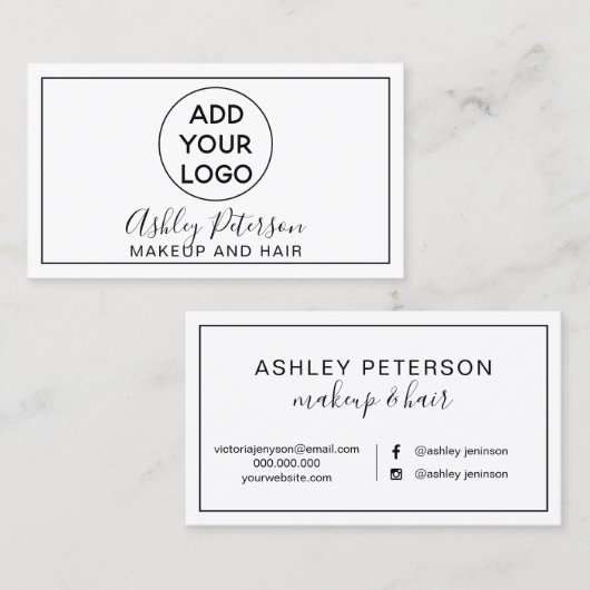 Make-up typografie zwart wit minimalistisch lijst visitekaartje (Voorkant / Achterkant)