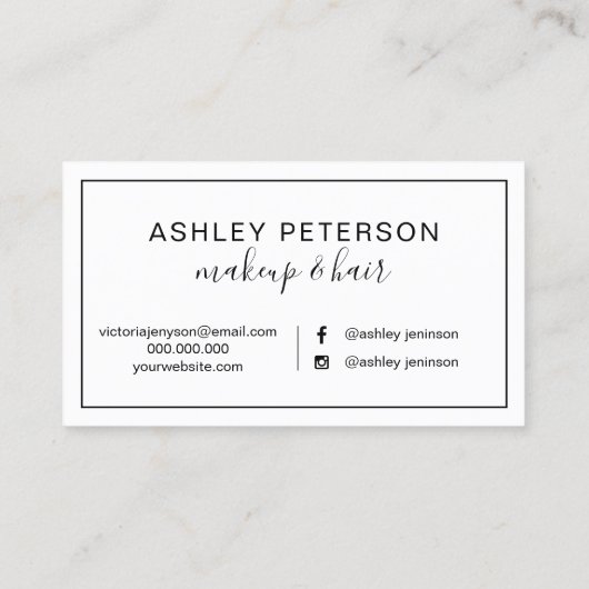 Make-up typografie zwart wit minimalistisch lijst visitekaartje (Achterkant)