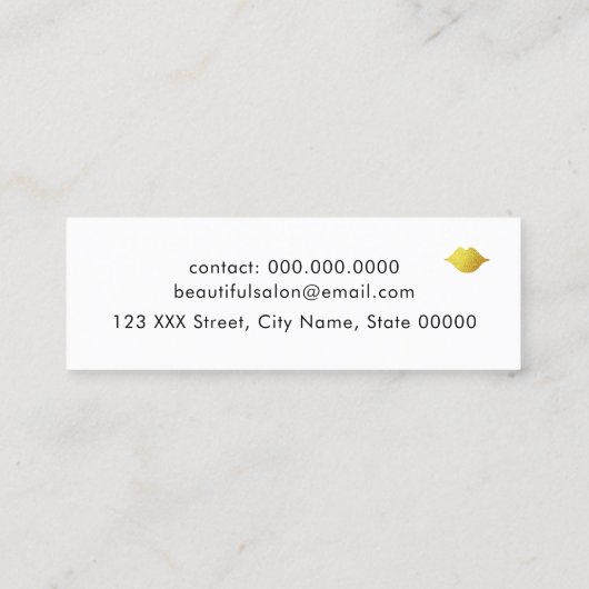 make-up / verfraai salon monogram met gouden lippe mini visitekaartje (Achterkant)