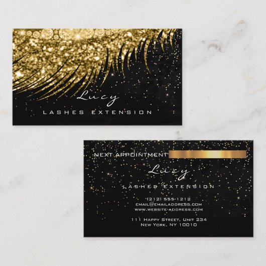 Make-up Wenkbrauw Lash Glitter Zwart Goud Confetti Afsprakenkaartje (Voorkant / Achterkant)