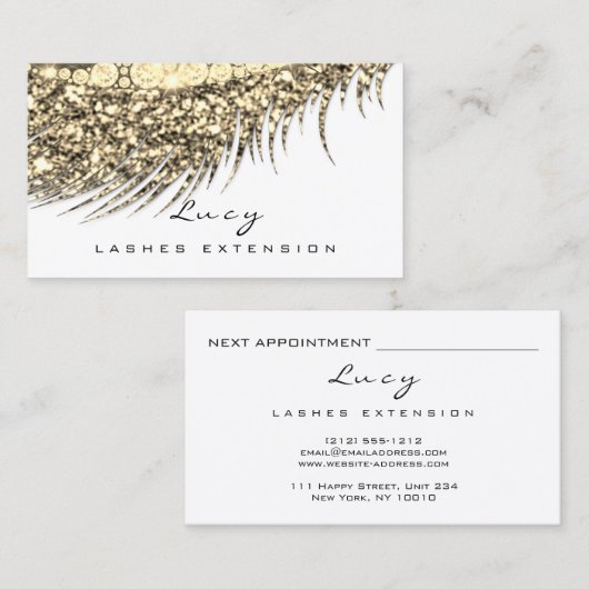 Make-up Wenkbrauw naam Lash Glitter Glas Wit Goud Afsprakenkaartje (Voorkant / Achterkant)