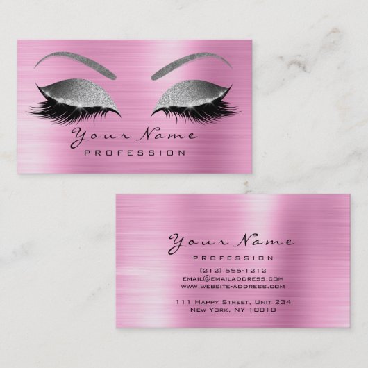Make-up Wenkbrauw Ogen Wimpers Glitter Roze Zilver Visitekaartje (Voorkant / Achterkant)