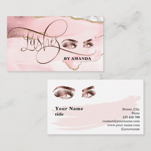 Make-up wenkbrauw ogen wimpers roze agaat visitekaartje (Voorkant / Achterkant)