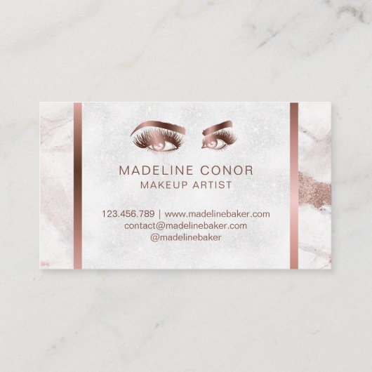 Make-up wenkbrauw oogwimpers Roos gouden marmeren Visitekaartje (Achterkant)