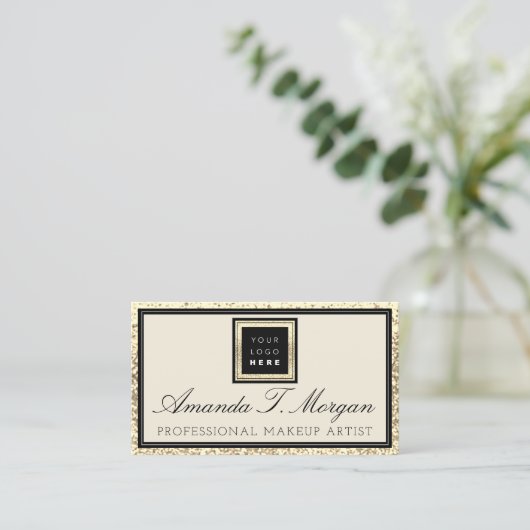 Make-up Wimper Event Planner Logo Golden Lijst Visitekaartje (Staand voorkant)