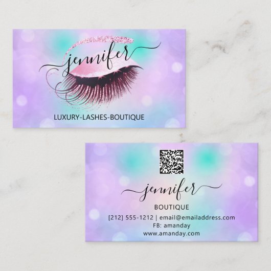 Make-up Wimper QR Code Holograaf Violet Visitekaartje (Voorkant / Achterkant)