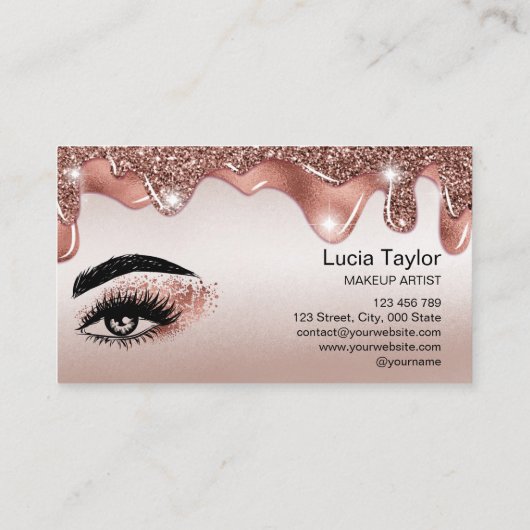 Make-up wimpers Roos Gouden Glitter Druppels Visitekaartje (Achterkant)