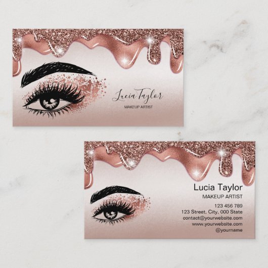 Make-up wimpers Roos Gouden Glitter Druppels Visitekaartje (Voorkant / Achterkant)