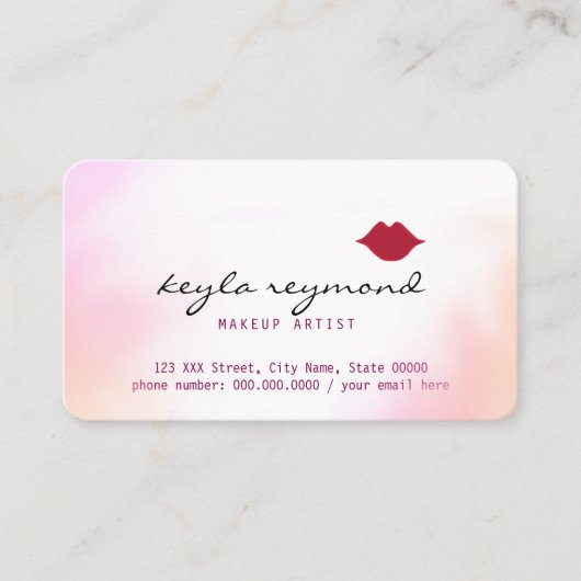 make-up zachte waterverf + rode lippen visitekaartje (Voorkant)