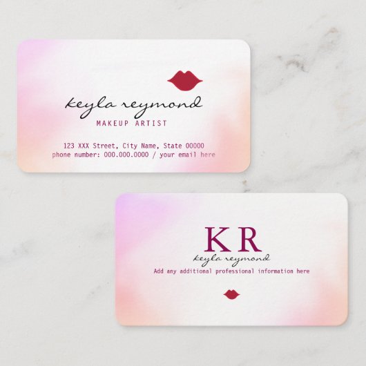 make-up zachte waterverf + rode lippen visitekaartje (Voorkant / Achterkant)