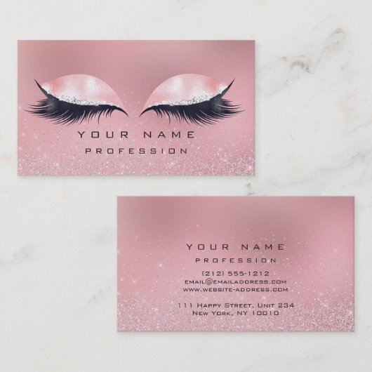 Make-up Zilver Roze Glas Marmeren Wimpers Glitter  Visitekaartje (Voorkant / Achterkant)