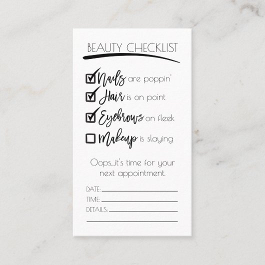 Make-up Zwart Wit Schoonheid Checklist Zakelijke L Afsprakenkaartje (Voorkant)