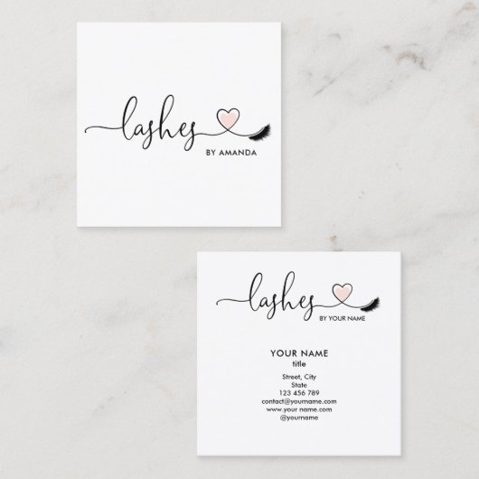 Make-upartiest Blush Pink Eyes wimpers hart Vierkante Visitekaartje (Voorkant / Achterkant)