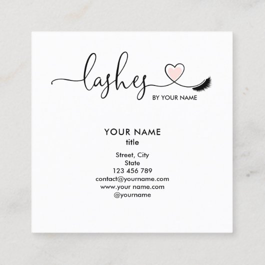 Make-upartiest Blush Pink Eyes wimpers hart Vierkante Visitekaartje (Achterkant)