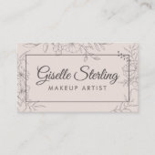 Make-upartiest Blush Pink Floral Line Art Script Visitekaartje (Voorkant)