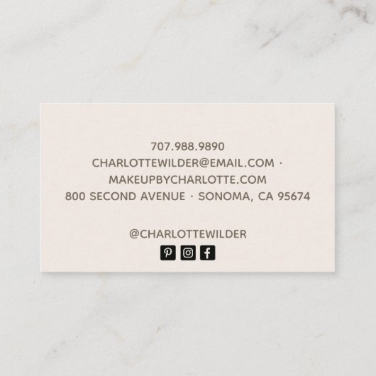 Make-upartiest Blush Pink Signature Script Visitekaartje (Achterkant)