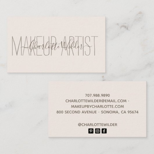 Make-upartiest Blush Pink Signature Script Visitekaartje (Voorkant / Achterkant)