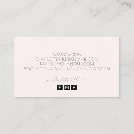 Make-upartiest Blush Pink Signature Script Visitekaartje (Achterkant)