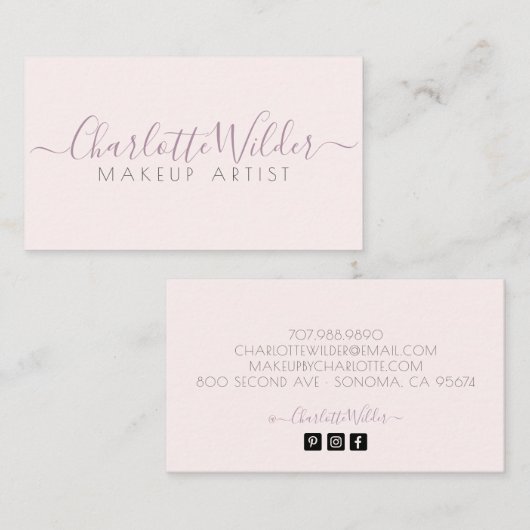 Make-upartiest Blush Pink Signature Script Visitekaartje (Voorkant / Achterkant)