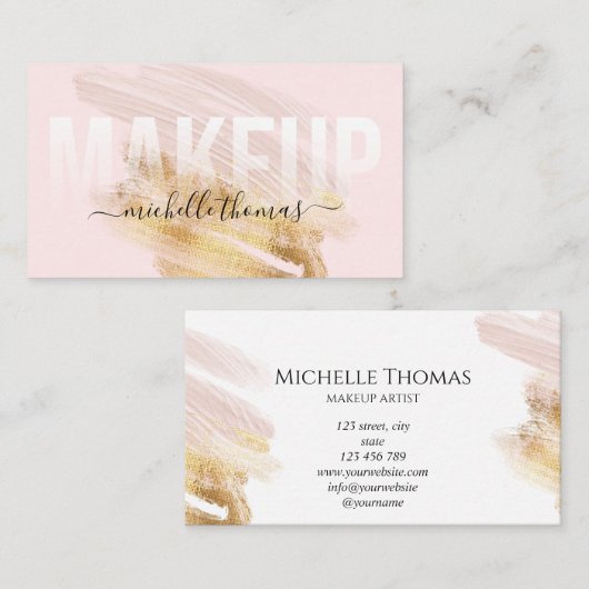 Make-upartiest handtekening script blush roze sjab visitekaartje (Voorkant / Achterkant)