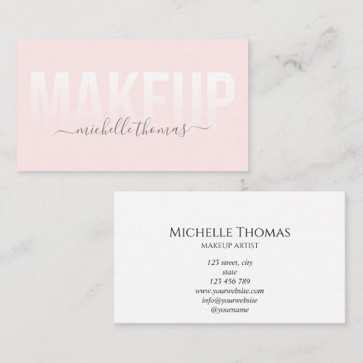 Make-upartiest handtekening script blush roze sjab visitekaartje (Voorkant / Achterkant)
