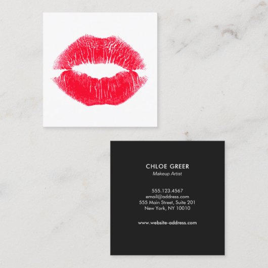 Make-upartiest kust zoenende lippen vierkante visitekaartje (Voorkant / Achterkant)