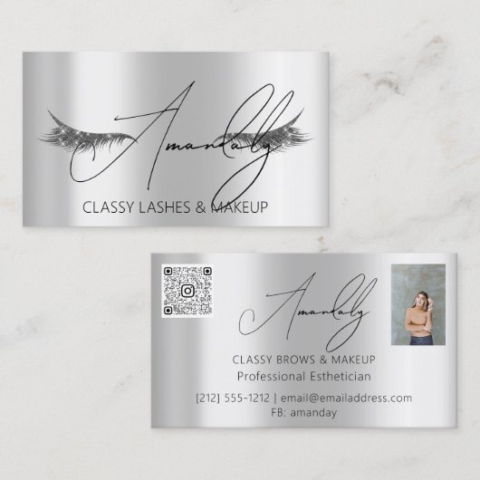 Make-upartiest Lash QR LOGO Microblade Silver Spar Visitekaartje (Voorkant / Achterkant)