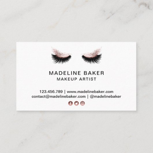 Make-upartiest Long Lashes Glitter Roos Gold Marbl Visitekaartje (Achterkant)