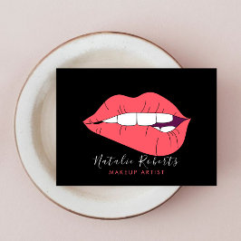 Make-upartiest Pink Lips & Black Beauty Salon Visitekaartje