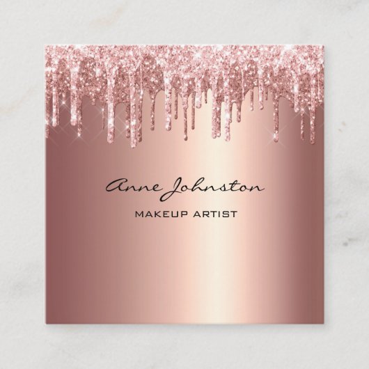 Make-upartiest Roos Gold Glitter Drips Sparkle Vierkante Visitekaartje (Voorkant)
