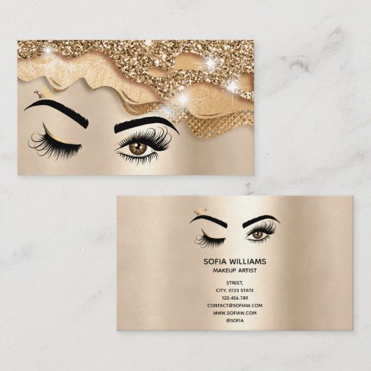 Make-upartiest Wink Eye Beauty Salon druipend goud Visitekaartje (Voorkant / Achterkant)