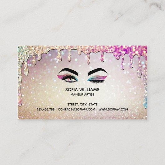 Make-upartiest Wink Eye Lashes holografisch druppe Visitekaartje (Achterkant)