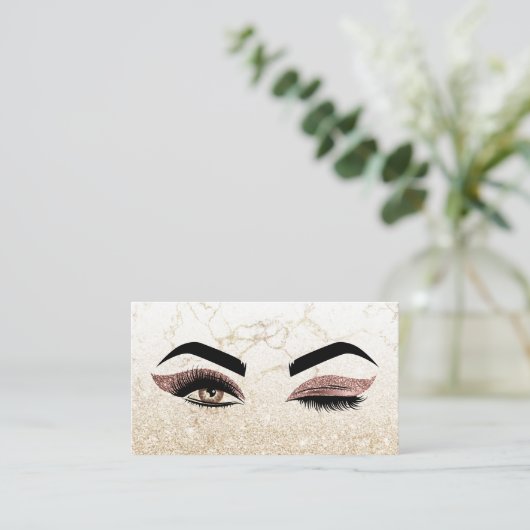 Make-upartiest Wink Eye Lashes Roos Gold Marble Visitekaartje (Staand voorkant)