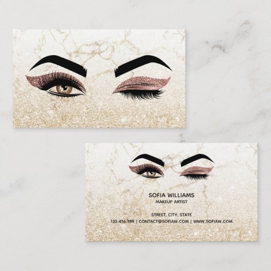 Make-upartiest Wink Eye Lashes Roos Gold Marble Visitekaartje (Voorkant / Achterkant)