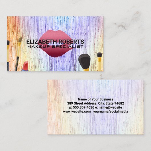 Make-upborstels | Kleurrijke textuur | lippenstift Visitekaartje (Voorkant / Achterkant)